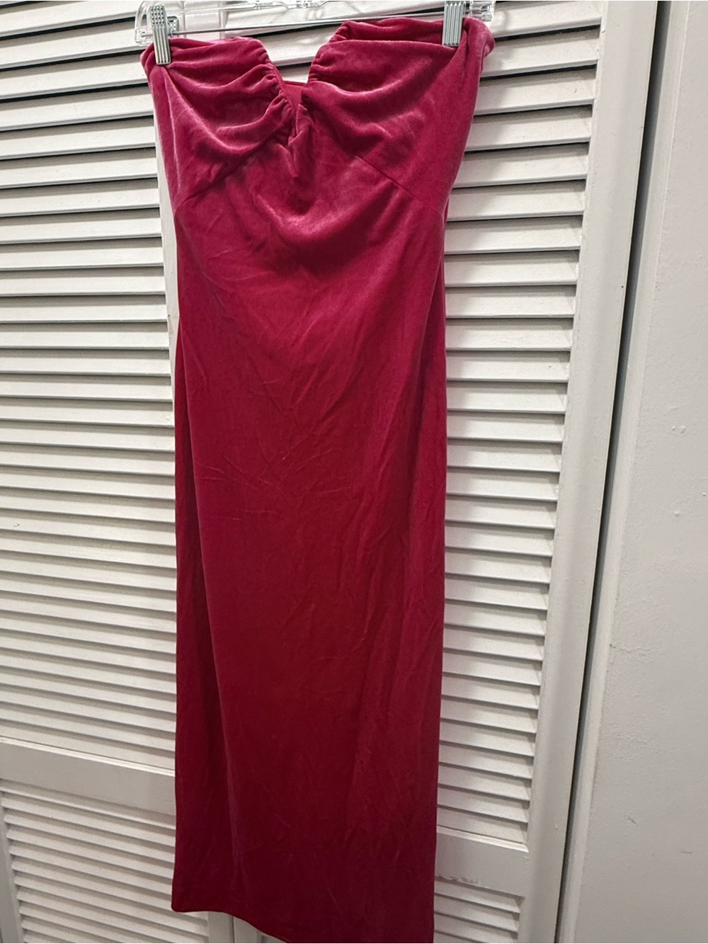 Zara Strapless Ruched Pink Velvet Midi Dress, size S